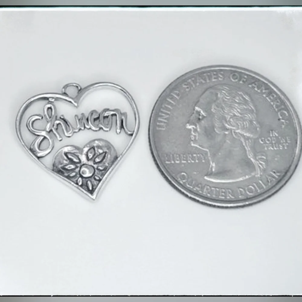 Sterling Silver Heart and Flower Charm with a Name - Picture 2 of 3